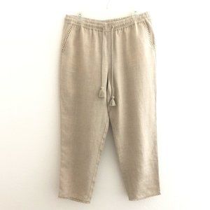Talbots Linen Pants Size 10 Tan Cropped Drawstring Waist Tassel Decorative Trim